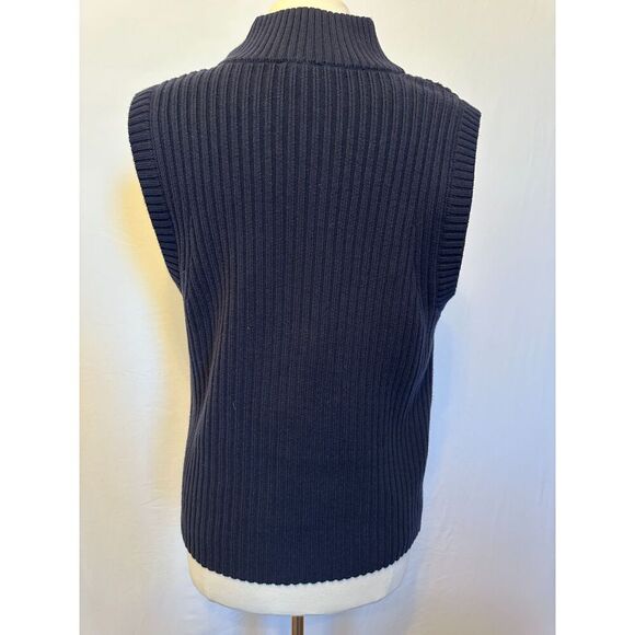 Talbots Blue Cable Knit Quarter Zip Sweater Vest Size Medium - Picture 3 of 4